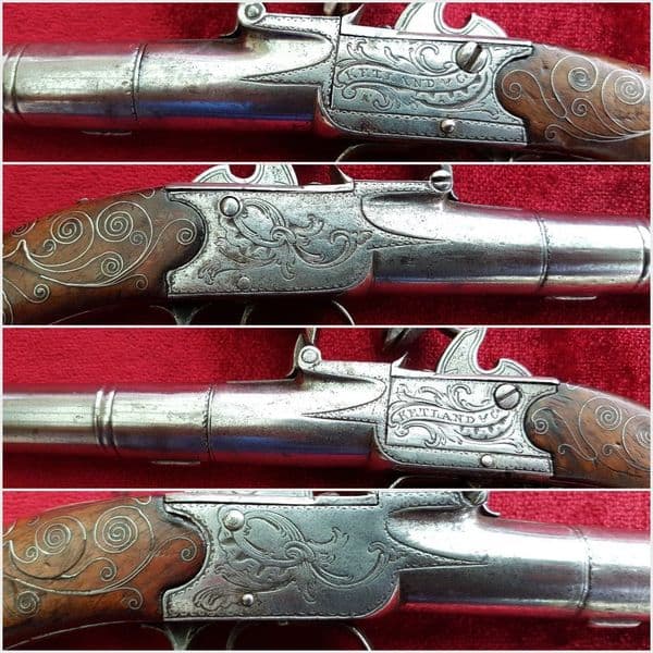 A fine pair of silver mounted English Queen Anne style flintlock box-lock pistols by Ketland & Co London. Good condition. Ref 9938.